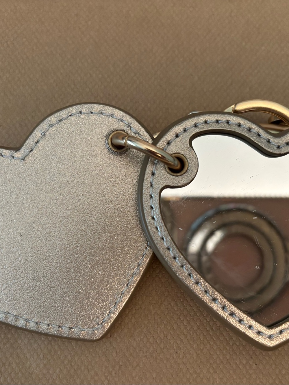 Coach Metallic Silver Heart Keychain with Gold Logo - Picture 4 of 6